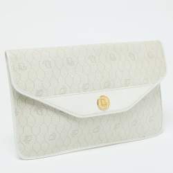 Pre Owned Dior Off White Honeycomb Monogram Coated Canvas and Leather Clutch