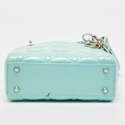 Pre Owned Dior Mint Blue Cannage Patent Leather Mini Lady Dior Tote