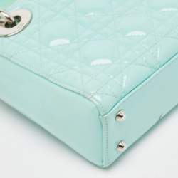 Pre Owned Dior Mint Blue Cannage Patent Leather Mini Lady Dior Tote