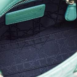 Pre Owned Dior Mint Blue Cannage Patent Leather Mini Lady Dior Tote