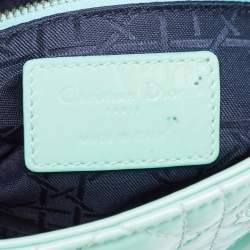 Pre Owned Dior Mint Blue Cannage Patent Leather Mini Lady Dior Tote