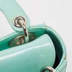 Pre Owned Dior Mint Blue Cannage Patent Leather Mini Lady Dior Tote