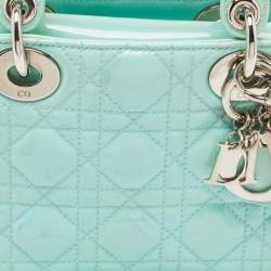 Pre Owned Dior Mint Blue Cannage Patent Leather Mini Lady Dior Tote