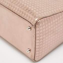 Pre Owned Dior Metallic Rose Gold Microcannage Patent Leather Medium Lady Dior Tote