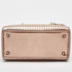 Pre Owned Dior Metallic Rose Gold Microcannage Patent Leather Medium Lady Dior Tote