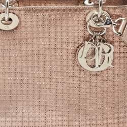 Pre Owned Dior Metallic Rose Gold Microcannage Patent Leather Medium Lady Dior Tote