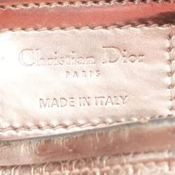 Pre Owned Dior Metallic Rose Gold Microcannage Patent Leather Medium Lady Dior Tote