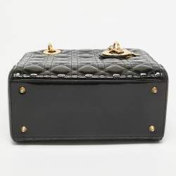 Pre Owned Dior Black Cannage Patent Leather Medium Lady Dior Tote