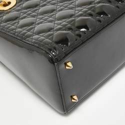 Pre Owned Dior Black Cannage Patent Leather Medium Lady Dior Tote