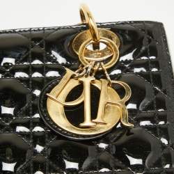 Pre Owned Dior Black Cannage Patent Leather Medium Lady Dior Tote