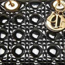 Pre Owned Dior Black Cannage Patent Leather Medium Lady Dior Tote