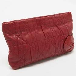 Pre Owned Dior Red Cannage Leather Oversized Rosette Clutch