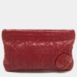 Pre Owned Dior Red Cannage Leather Oversized Rosette Clutch