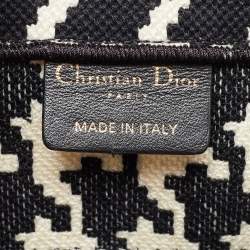 Dior Black/White Embroidered Macro Houndstooth Canvas Medium Book Tote