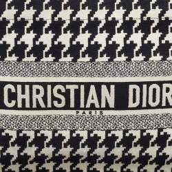Dior Black/White Embroidered Macro Houndstooth Canvas Medium Book Tote