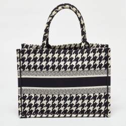 Dior Black/White Embroidered Macro Houndstooth Canvas Medium Book Tote