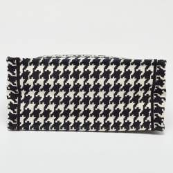 Dior Black/White Embroidered Macro Houndstooth Canvas Medium Book Tote