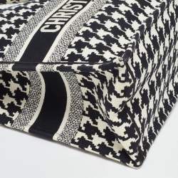 Dior Black/White Embroidered Macro Houndstooth Canvas Medium Book Tote