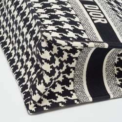 Dior Black/White Embroidered Macro Houndstooth Canvas Medium Book Tote