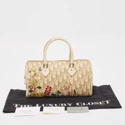 Dior Beige Diorissimo Coated Canvas Flower Embroidered Boston Bag