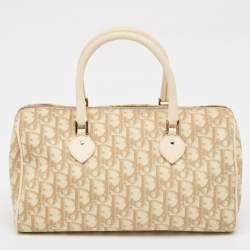 Dior Beige Diorissimo Coated Canvas Flower Embroidered Boston Bag