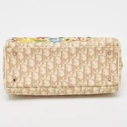 Dior Beige Diorissimo Coated Canvas Flower Embroidered Boston Bag