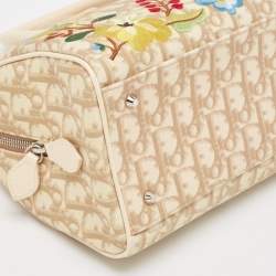 Dior Beige Diorissimo Coated Canvas Flower Embroidered Boston Bag