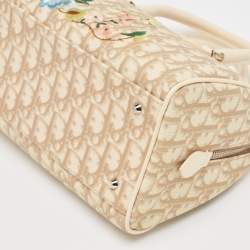 Dior Beige Diorissimo Coated Canvas Flower Embroidered Boston Bag