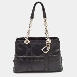 Pre Owned Dior Black Macrocannage Leather Soft Chain Tote