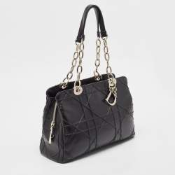 Pre Owned Dior Black Macrocannage Leather Soft Chain Tote