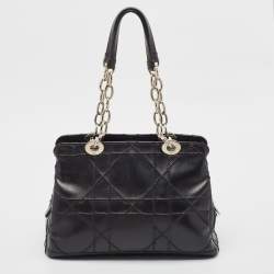 Pre Owned Dior Black Macrocannage Leather Soft Chain Tote