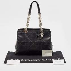 Pre Owned Dior Black Macrocannage Leather Soft Chain Tote