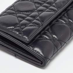 Pre Owned Dior Black Cannage Leather Lady Dior Wallet On Chain
