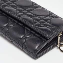 Pre Owned Dior Black Cannage Leather Lady Dior Wallet On Chain