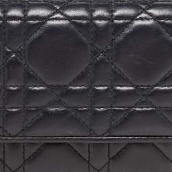 Pre Owned Dior Black Cannage Leather Lady Dior Wallet On Chain
