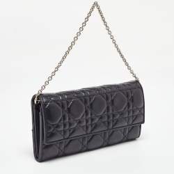 Pre Owned Dior Black Cannage Leather Lady Dior Wallet On Chain