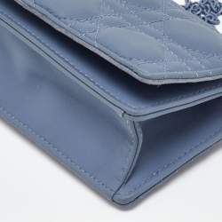 Pre Owned Dior Blue Matte Cannage Leather Wallet on Chain