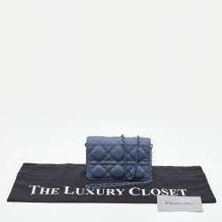 Pre Owned Dior Blue Matte Cannage Leather Wallet on Chain