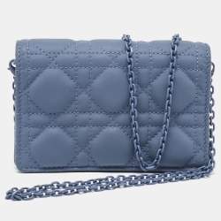 Pre Owned Dior Blue Matte Cannage Leather Wallet on Chain