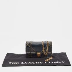 Pre Owned Dior Navy Blue Leather Leather Diorama Wallet On Chain