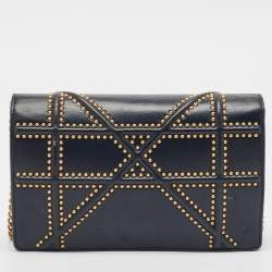 Pre Owned Dior Navy Blue Leather Leather Diorama Wallet On Chain