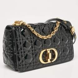 Pre Owned Dior Black Cannage Patent Leather Medium Caro Shoulder Bag