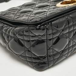 Pre Owned Dior Black Cannage Patent Leather Medium Caro Shoulder Bag