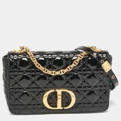 Pre Owned Dior Black Cannage Patent Leather Medium Caro Shoulder Bag