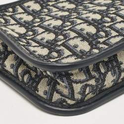 Pre Owned Dior Navy Blue Oblique Canvas and Leather Diorquake Clutch