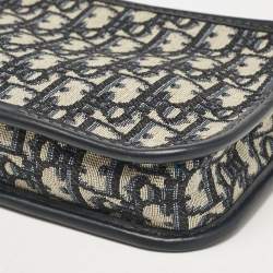 Pre Owned Dior Navy Blue Oblique Canvas and Leather Diorquake Clutch