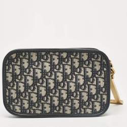 Pre Owned Dior Navy Blue Oblique Canvas and Leather Diorquake Clutch