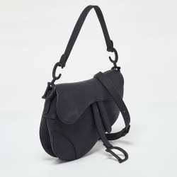 Pre Owned Dior Black Ultramatte Leather Saddle Bag with Strap