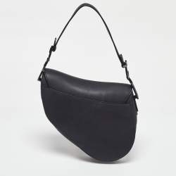 Pre Owned Dior Black Ultramatte Leather Saddle Bag with Strap