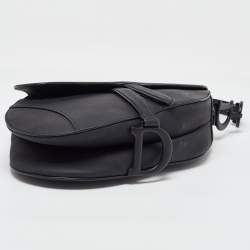 Pre Owned Dior Black Ultramatte Leather Saddle Bag with Strap